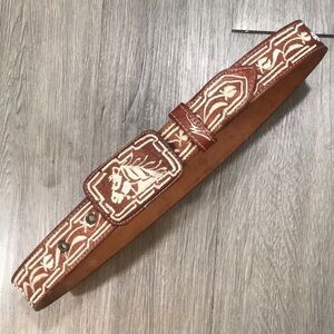 Vintage Brown Leather Horse Theme Embroidered Mariachi Belt size 34